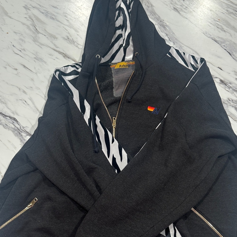 Aviator Nation Black Hoodie with Zebra Accents